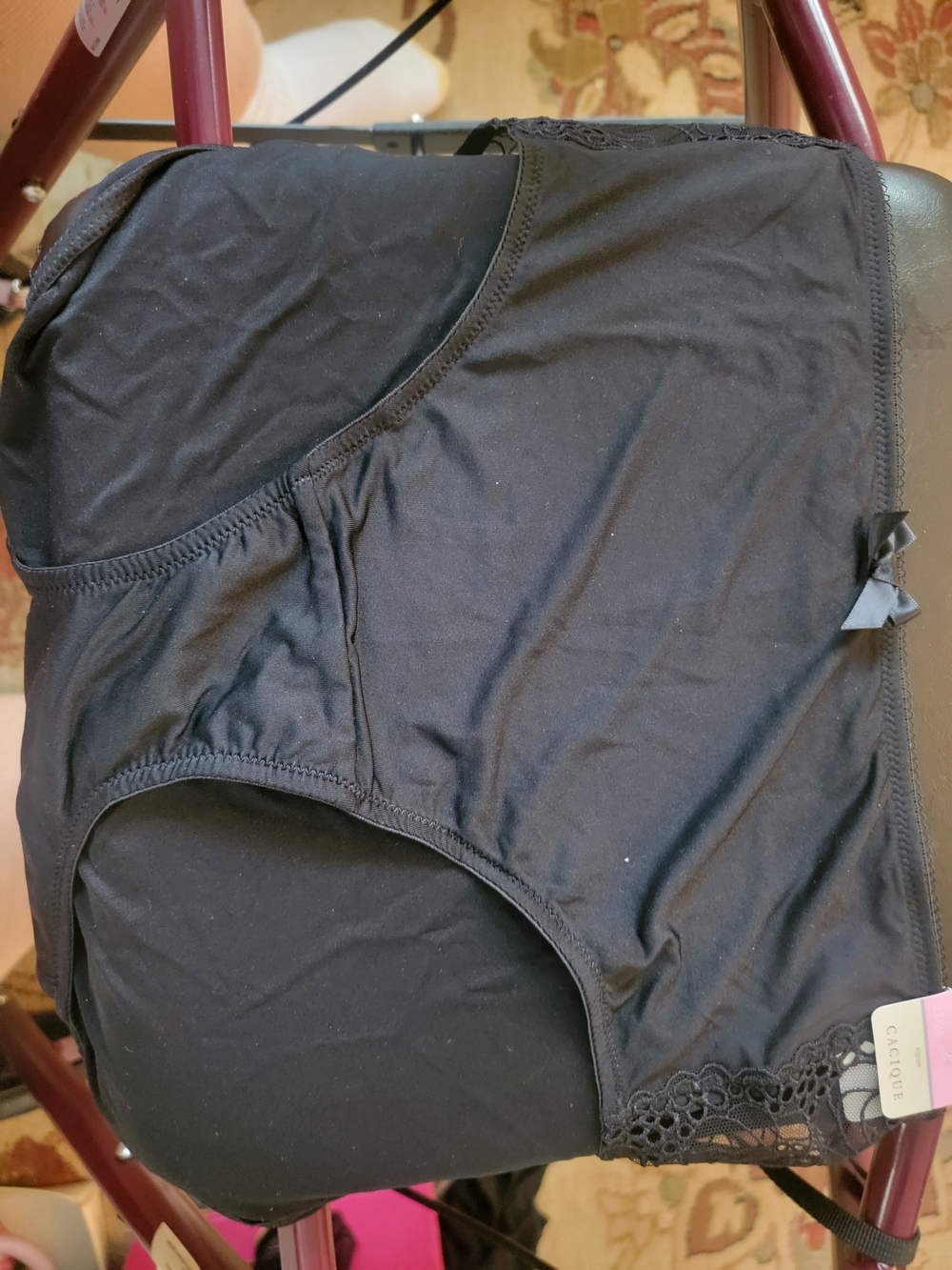 New NWT Cacique Black High-Waist Polyester Briefs with Lace Accent Sz 22/24